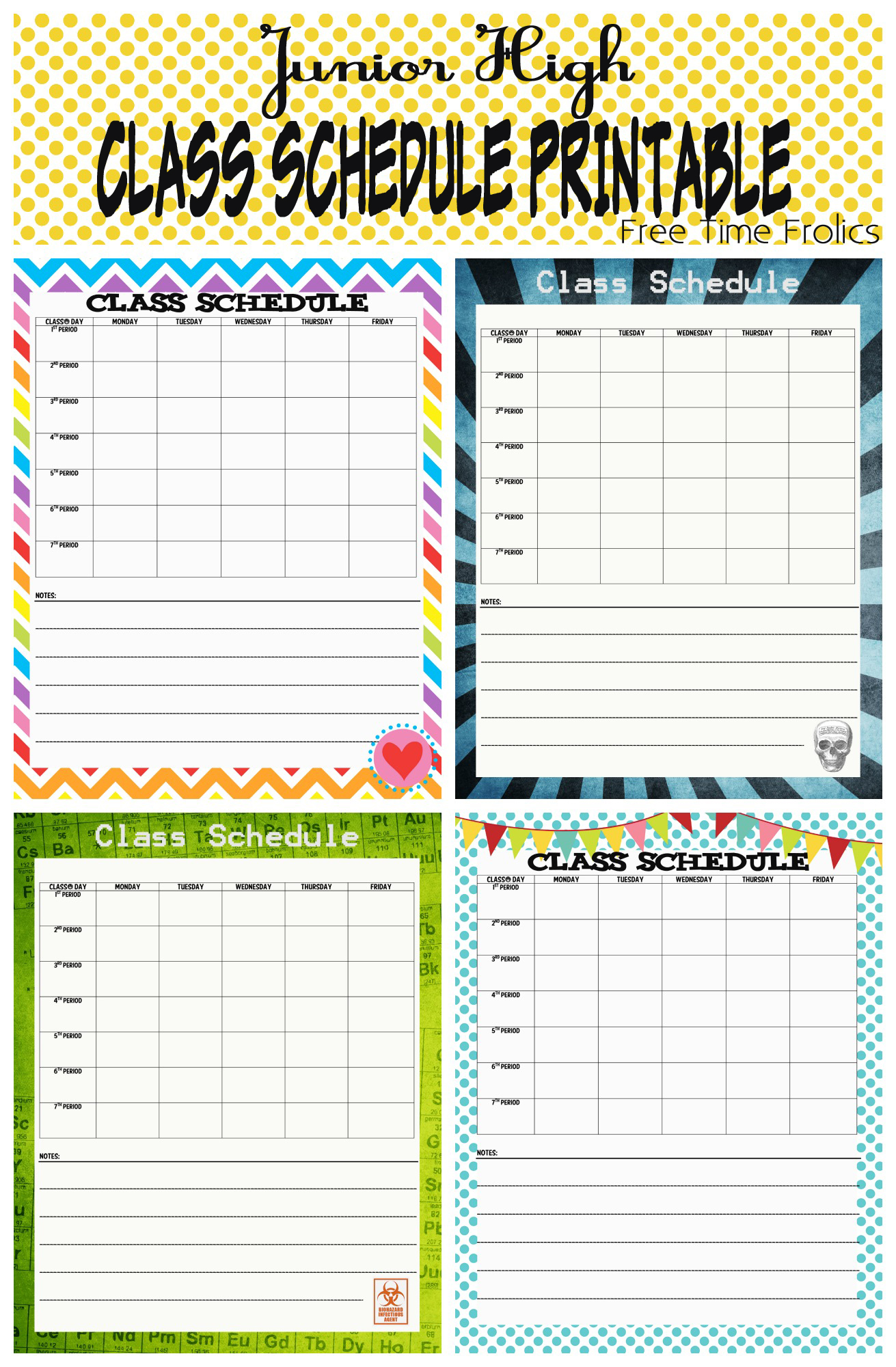 junior high class schedule printable collage - Free Time Frolics